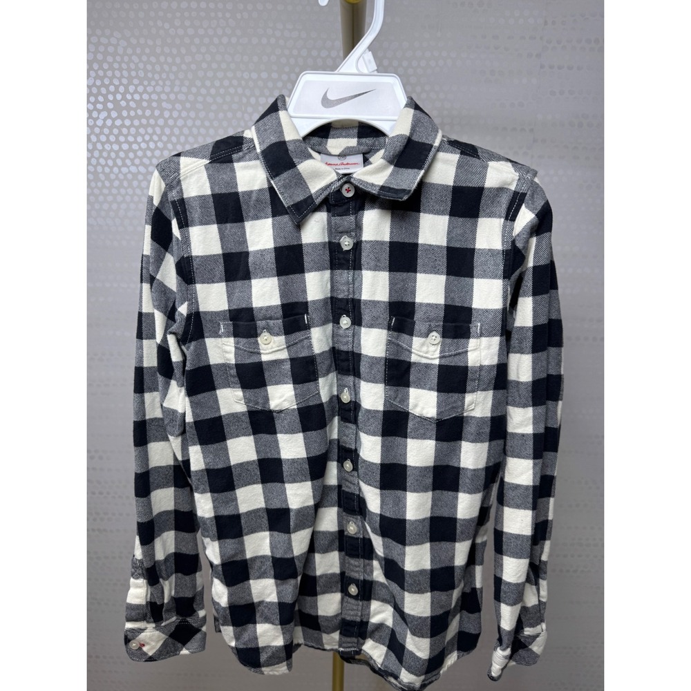 Hanna Andersson Kids 150 US 12 Buffalo Plaid Flannel Button Down Shirt Black